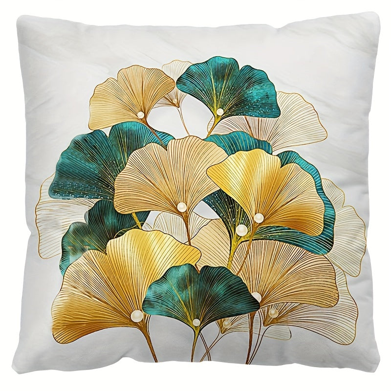 Short Plush Ginkgo Leaf Pillow Cover Digital Printed Nordic Pillowcase 18x18