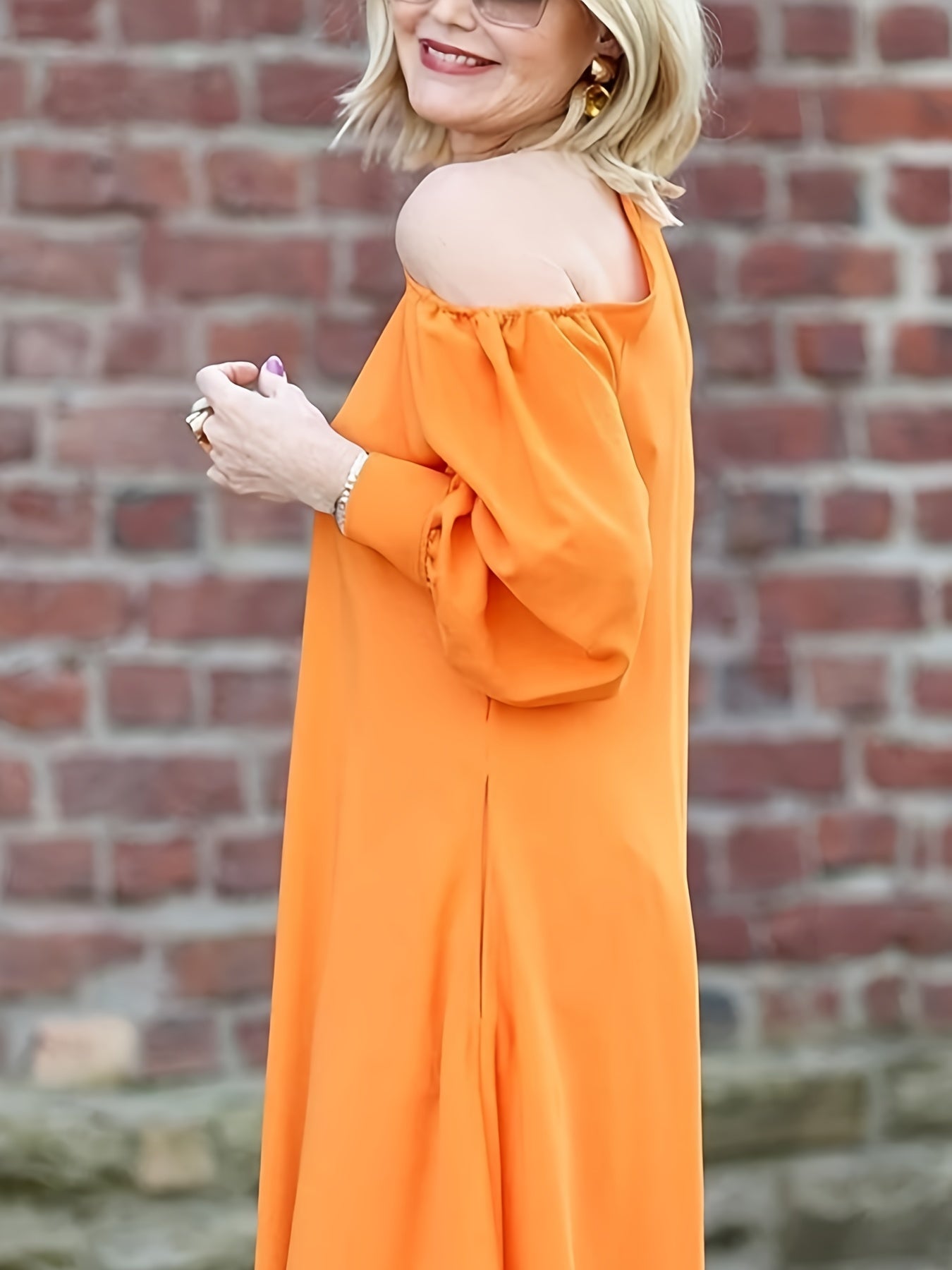  Solid Cold Shoulder Maxi Dress