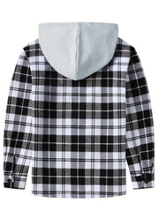 Kid's Plaid Pattern Hooded Jacket Zip Up Warm Coat Boy's Clothes