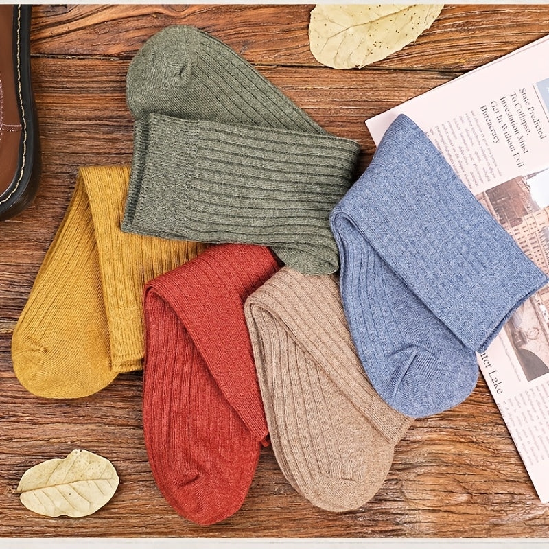 10 Solid Stripes Crew Socks for Women