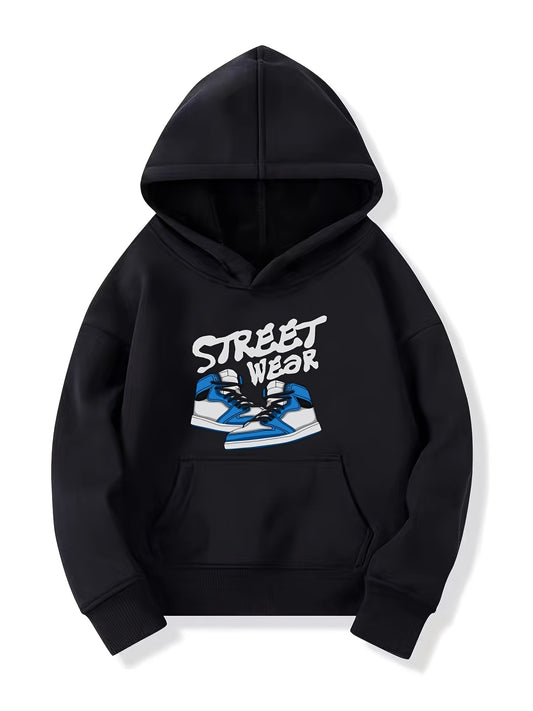 Boys Stylish Shoes & STREETWEAR Letter Print Hooded Sweatshirt