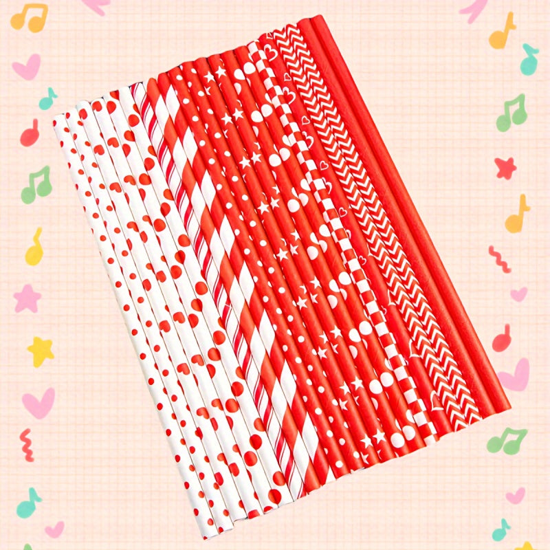25pcs Random Party Decoration Beverage Straws Red Series Straws