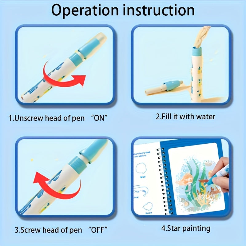 4pcs Magic Water Book Reusable Watercolor Activity Book with Double Sided Pages
