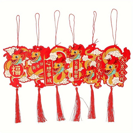6pcs Year Dragon Pendant Car Hanging Ornament Fortune Wealth Health
