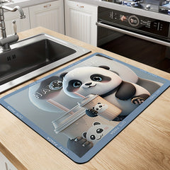 Panda Pattern Dish Drying Mat Kitchen Draining Pad