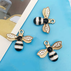 5pcs Enamel Bee Pendants Rhinestone Decor DIY Earrings Bracelet Necklace