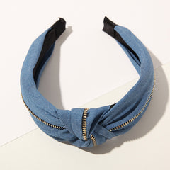 Women Jeans Zipper Headbands With Twist Knot Wide Turban Headwraps Hair Band