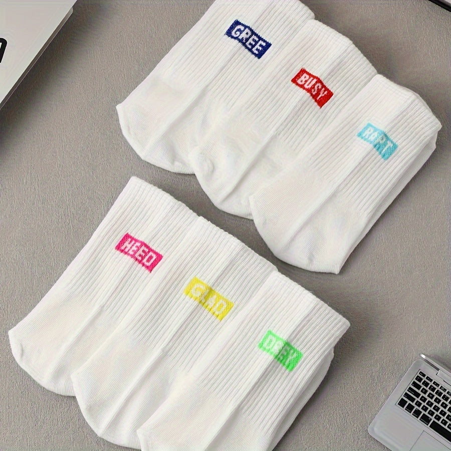 6 Pairs Letter Print Mid Tube Socks Women's Stockings
