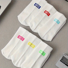 6 Pairs Letter Print Mid Tube Socks Women's Stockings
