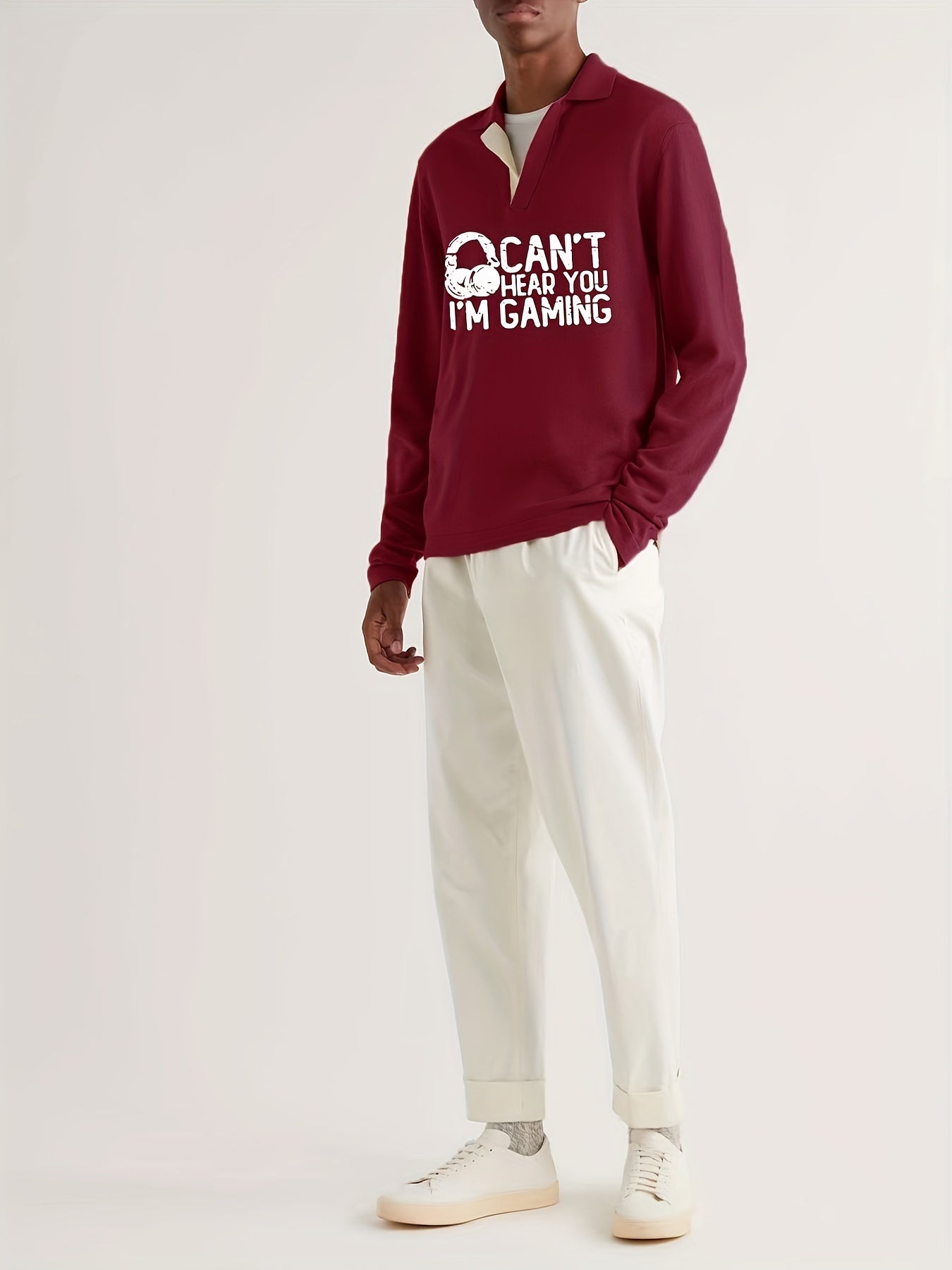 Men's Warm V-Neck Polo Sweater for Fall Winter