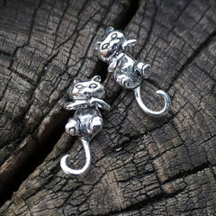 Retro Silvery Men's Earrings Kitten Earrings Animal Jewelry