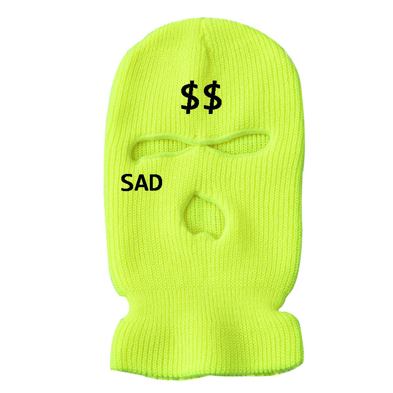 Embroidered Funny Hat 3 Hole Ski Mask Woolen Knitted Hat Winter Warm