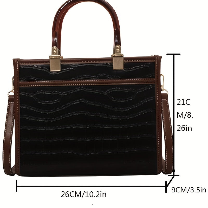 Crocodile Embossed Tote Bag Classic Style Crossbody Bag Top Handle Satchel Purse