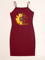  Slogan & Sunflower Print Cami Dress