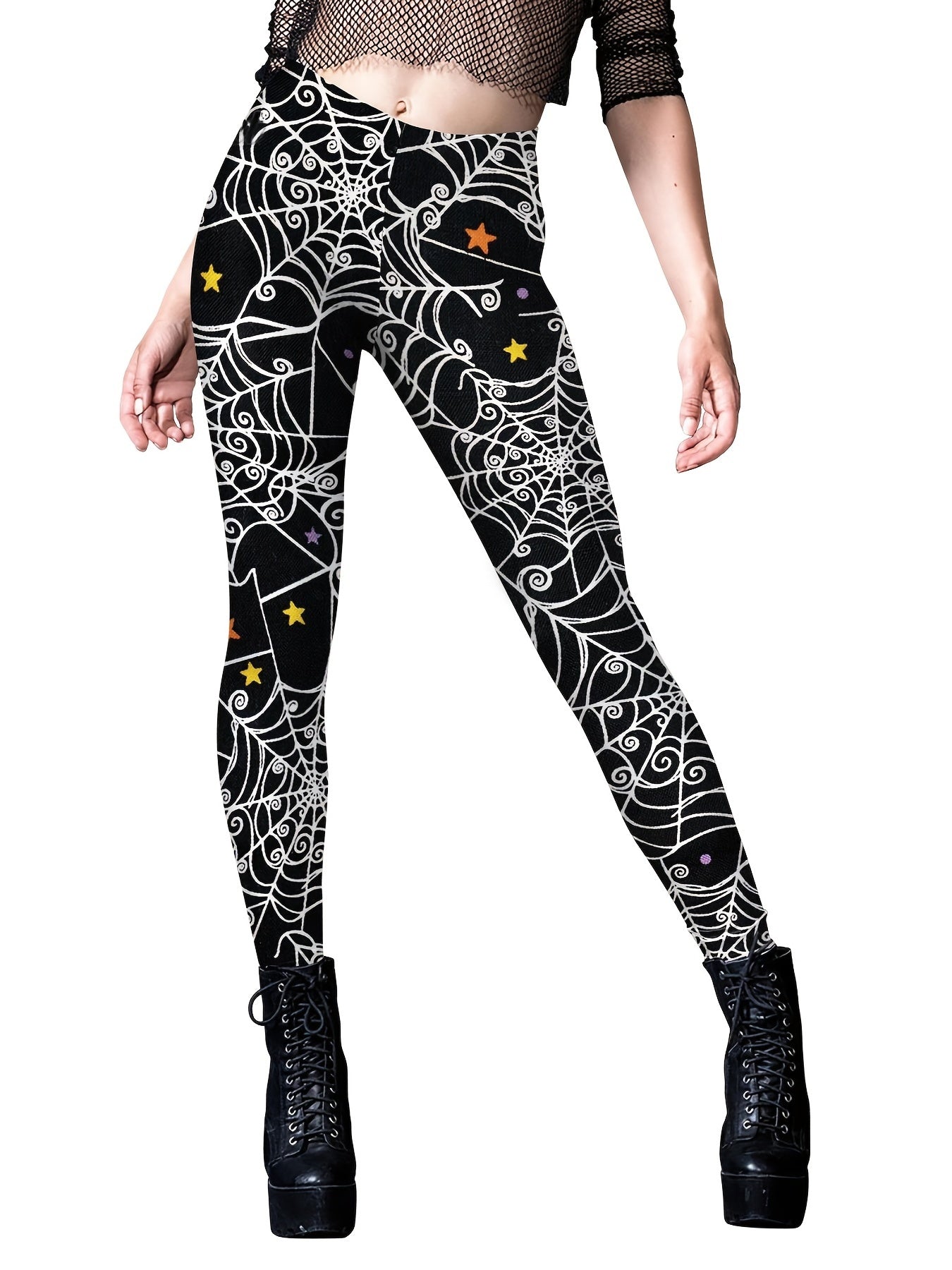 Halloween Cobweb Print Leggings High Waist Skinny Leggings