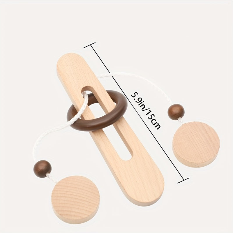Wooden Brain Teaser Game with Ancient Locks Classic Magic Ring Puzzle Toy
