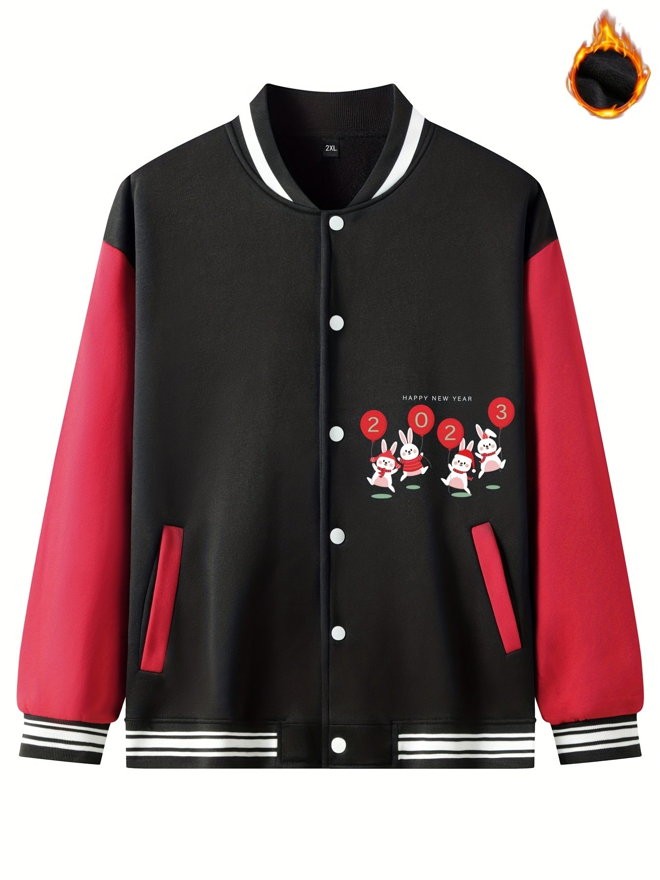 Happy Year Rabbit Graphic Men's Baseball Jacket