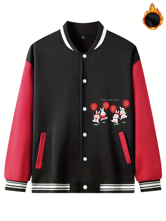 Happy Year Rabbit Graphic Men's Baseball Jacket