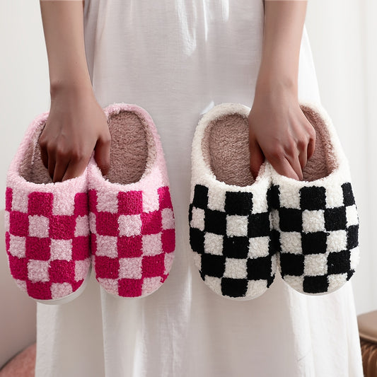 Plaid Memory Foam Slippers Plush Lined Comfortable Indoor Home Shoes