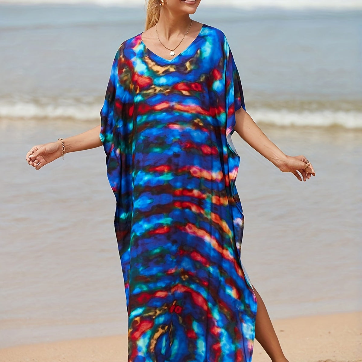 Tie Dye Bat Sleeve Cover Up Dress