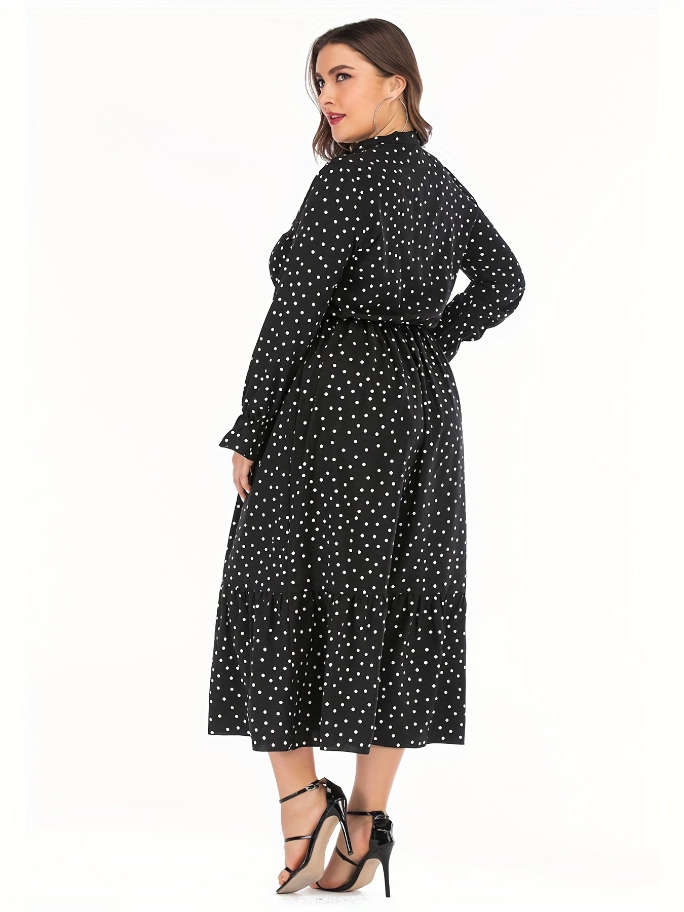  Polka Dot Bow Knot Front Smock Dress