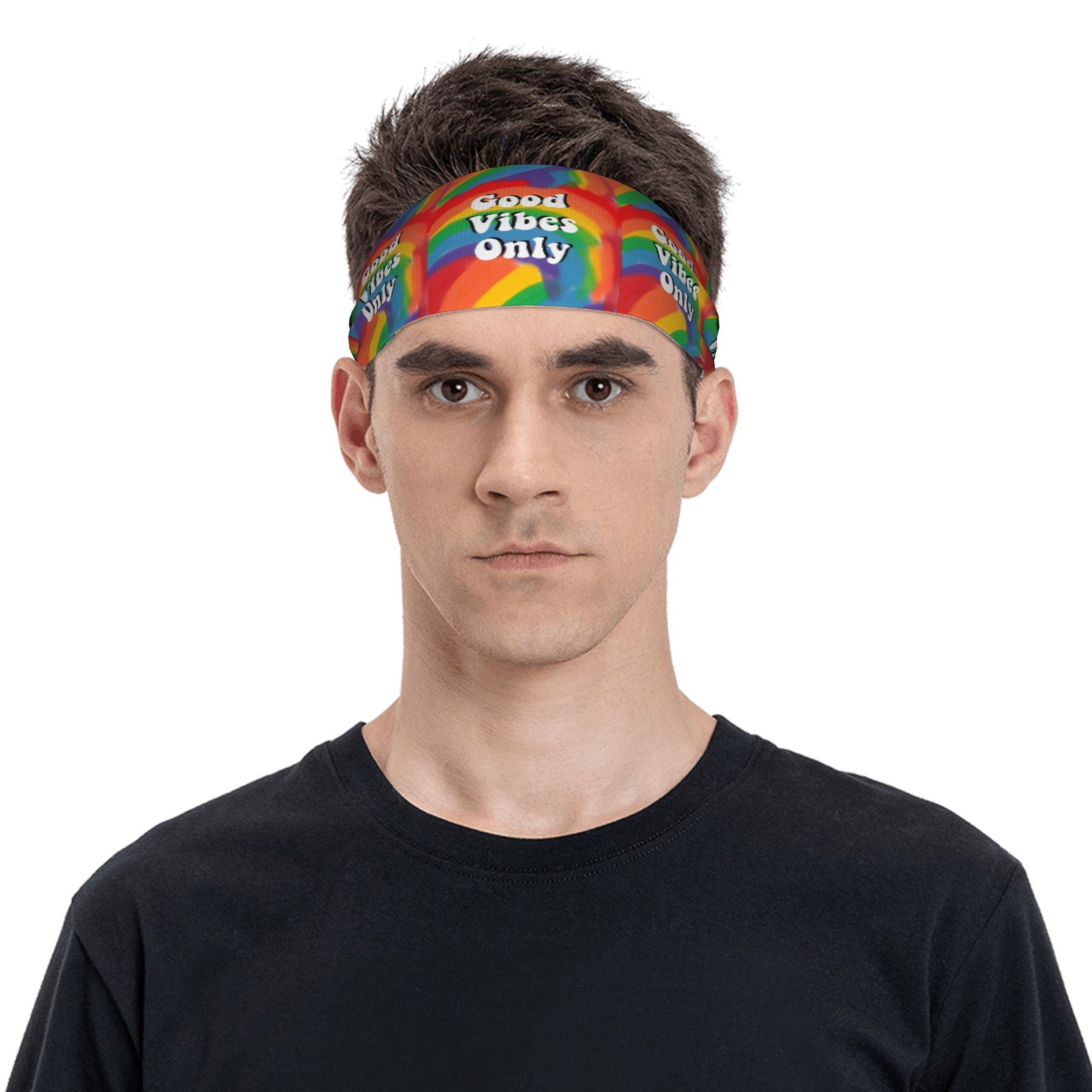 Tie Dye Sports Headband Sweat Wicking Stretchy Polyester Red Yellow Text