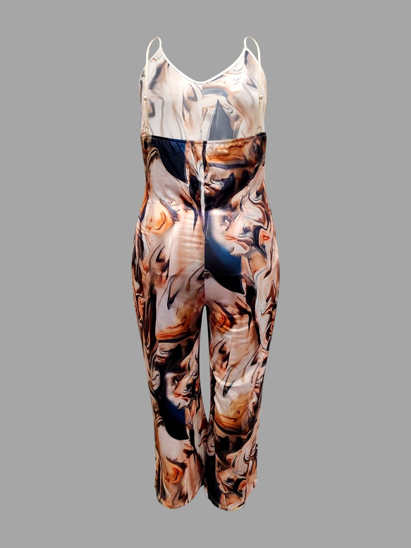  Casual Cami Jumpsuit Women's Plus Fluid Print V Neck Wide Leg