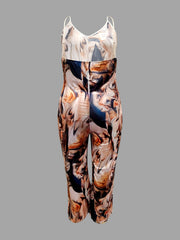  Casual Cami Jumpsuit Women's Plus Fluid Print V Neck Wide Leg