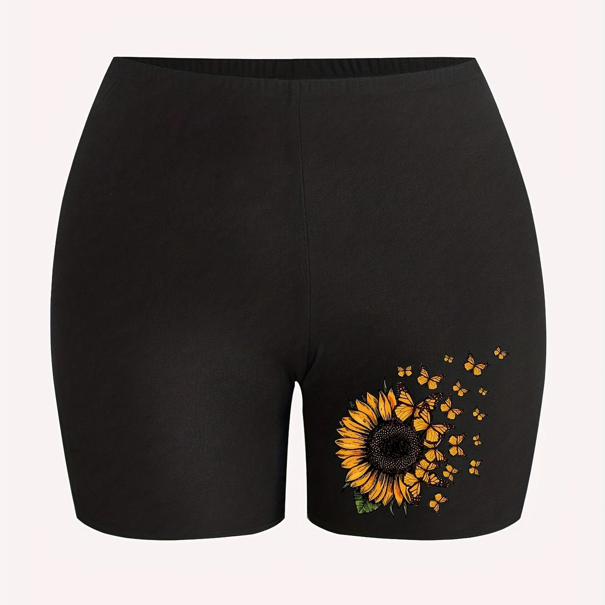  Butterfly & Sunflower Print Biker Shorts