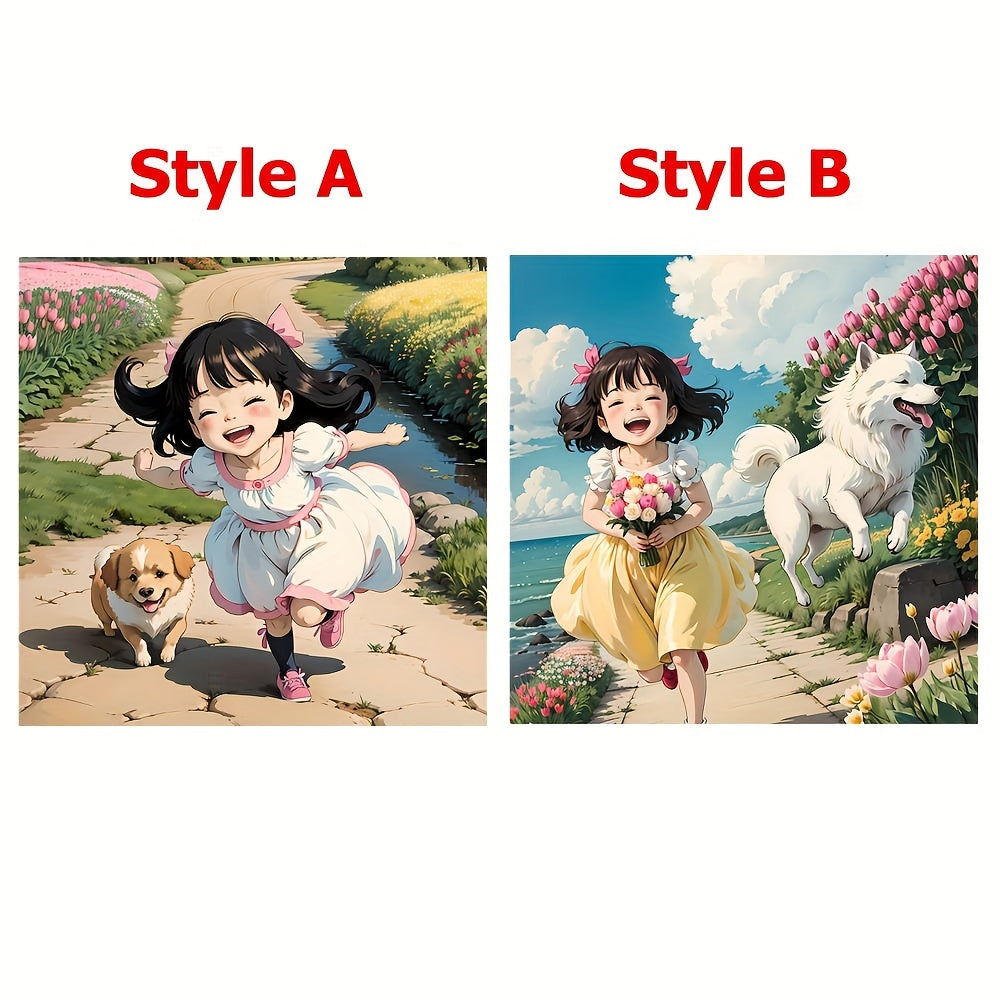 Girl & Dog Cross Stitch Patterns Kit - Full Embroidery DIY