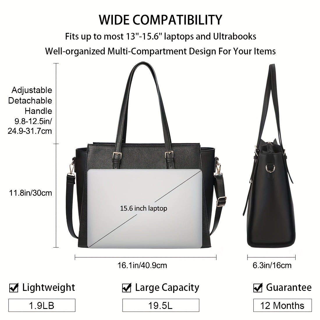 Waterproof Tote Bag With Compartment For 15.6 Inch Laptop