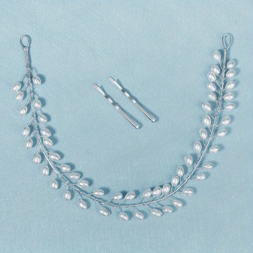 Faux Pearl Decor Hair Clip Headband Bridal Wedding Headwear Hair Accessory