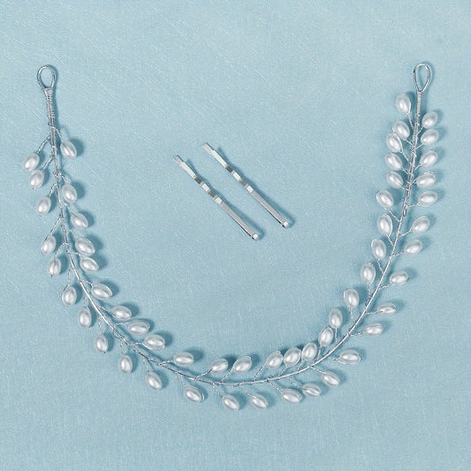 Faux Pearl Decor Hair Clip Headband Bridal Wedding Headwear Hair Accessory