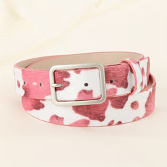 Y2K Style Cow Pattern PU Belt with Geometric Buckle