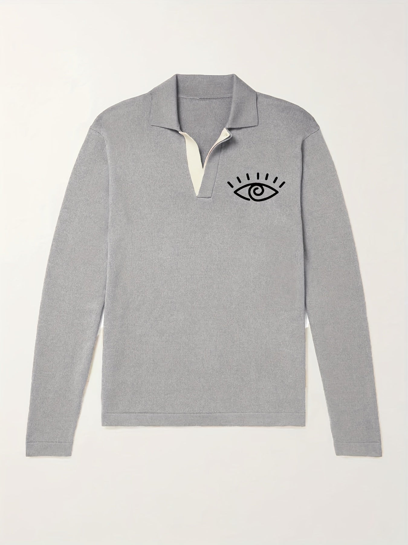 Men's Eye Pattern Knit Polo Shirt Casual Lapel Middle Stretch V Neck Sweater
