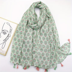 Boho Geometric Printed Scarf Tassel Shawl Vintage Head Wrap Women