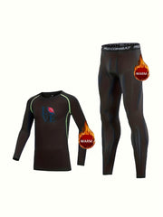 2pcs Toddler Kids Fleece Thermal Compression Sets Football Print Long Sleeve