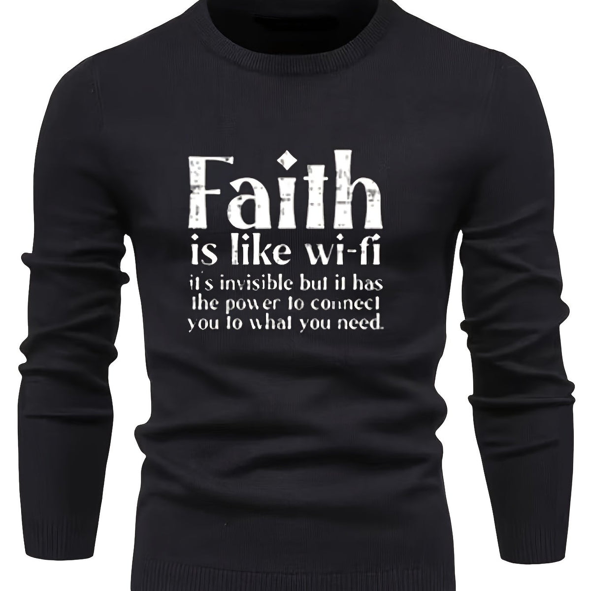 FAITH Retro Style Print Sweater Men's Casual Crew Neck Pullover