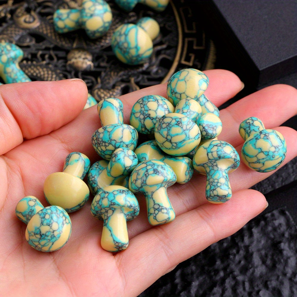 Mini Yellow Dot Turquoise Mushroom Stone Garden Decoration