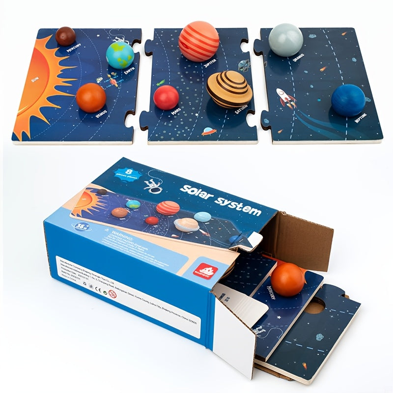 Educational Wooden Toy Set: 8 Planets Size Comparison & Recognition