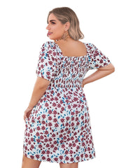  Floral Print Short Sleeve Square Neck Dress