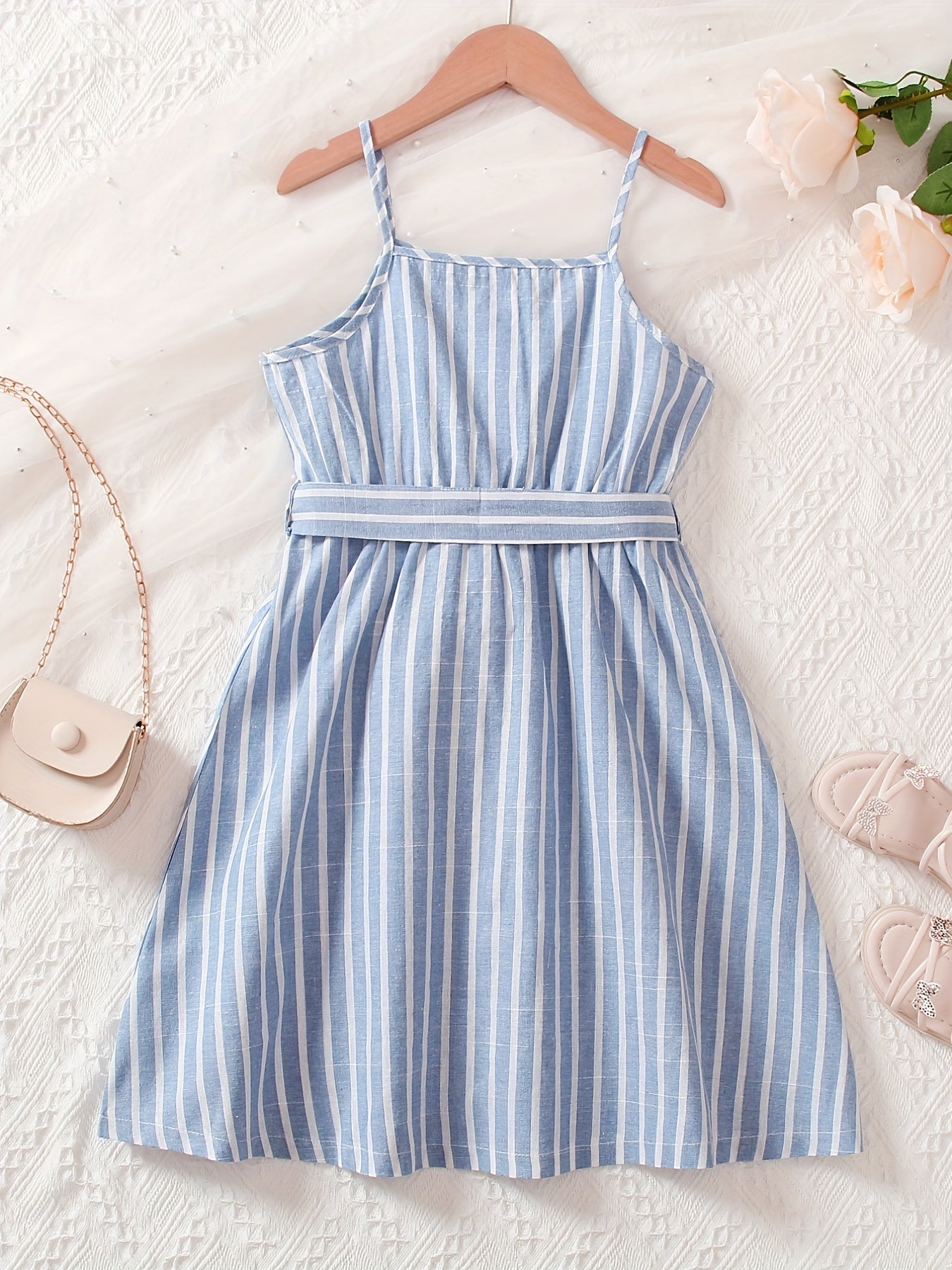 Girls Striped Sundress Spaghetti Strap Cami Dress For Party Vacation