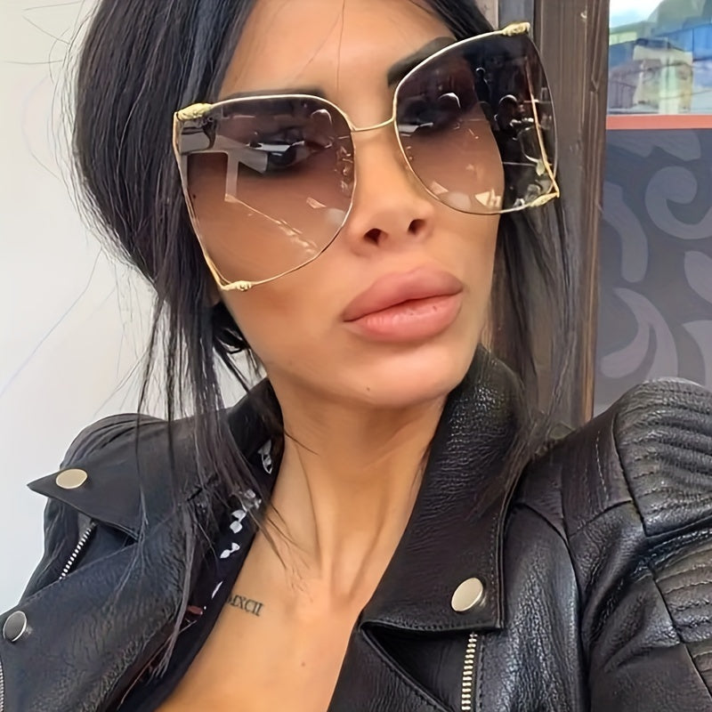 Oversized Metal Sunglasses for Women Gradient UV400 Sun Shades