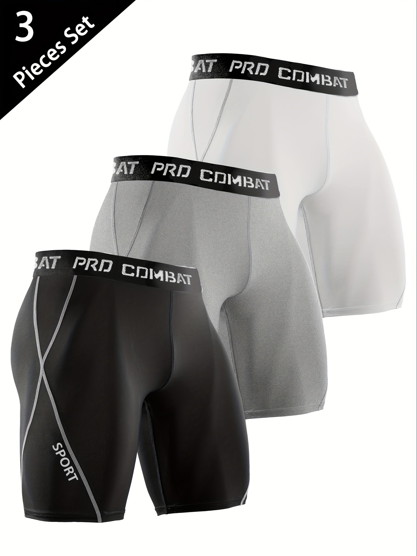 3 Pcs Men's Quick Drying Compression Sports Boxers Shorts