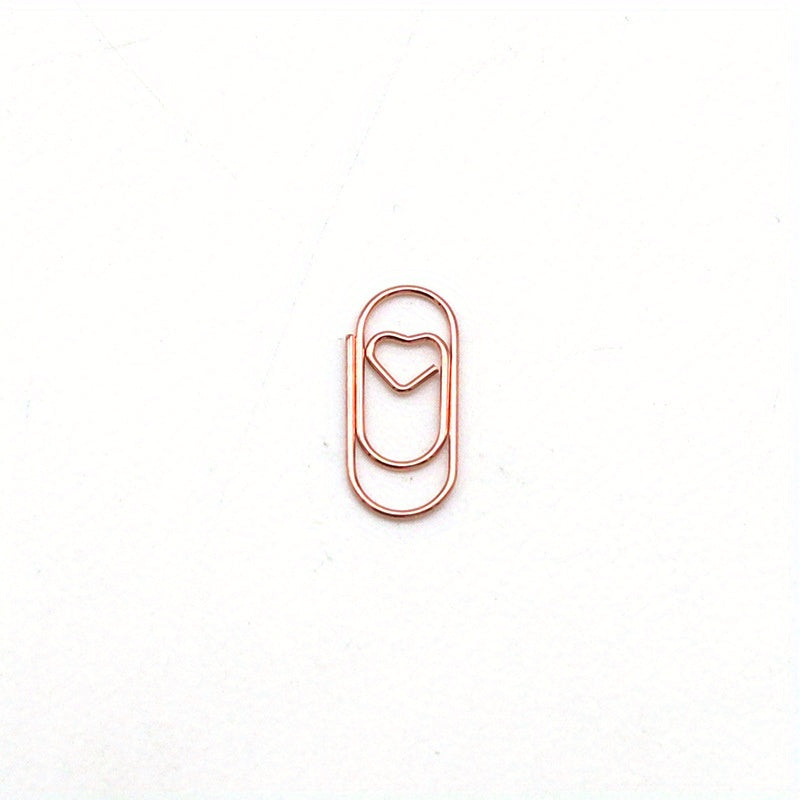 30pcs Mini Heart Paper Clips Colorful Metal Clips Twisted Needles Golden Clips