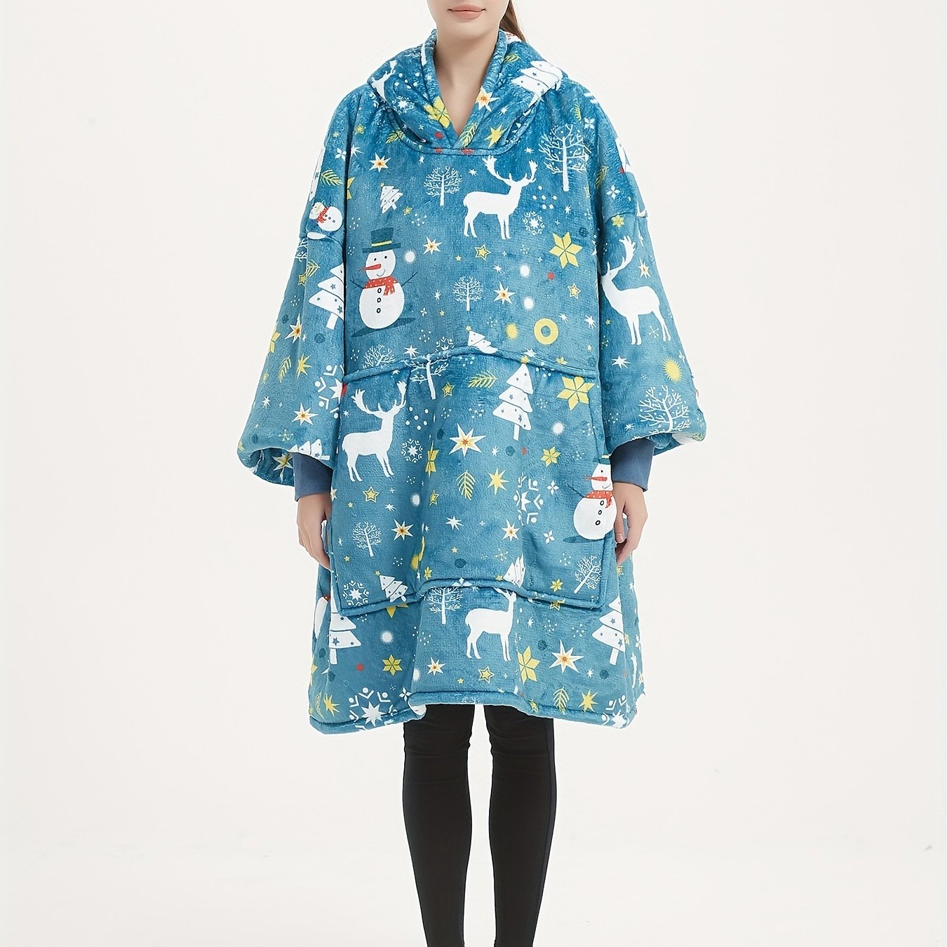  Flannel Sherpa Blanket Hooded Robe Women's Christmas Nightgown
