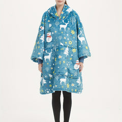  Flannel Sherpa Blanket Hooded Robe Women's Christmas Nightgown