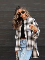 Plaid Button Down Jacket Lapel Long Sleeve