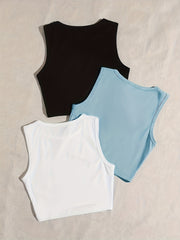 Solid Crew Neck Tank Top 3 Pack Women's Clothing