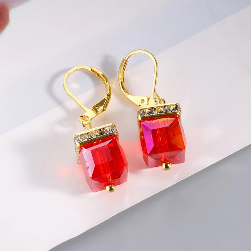 Zircon Stone Hoop Drop Earrings 925 Silver Plated Women Gift